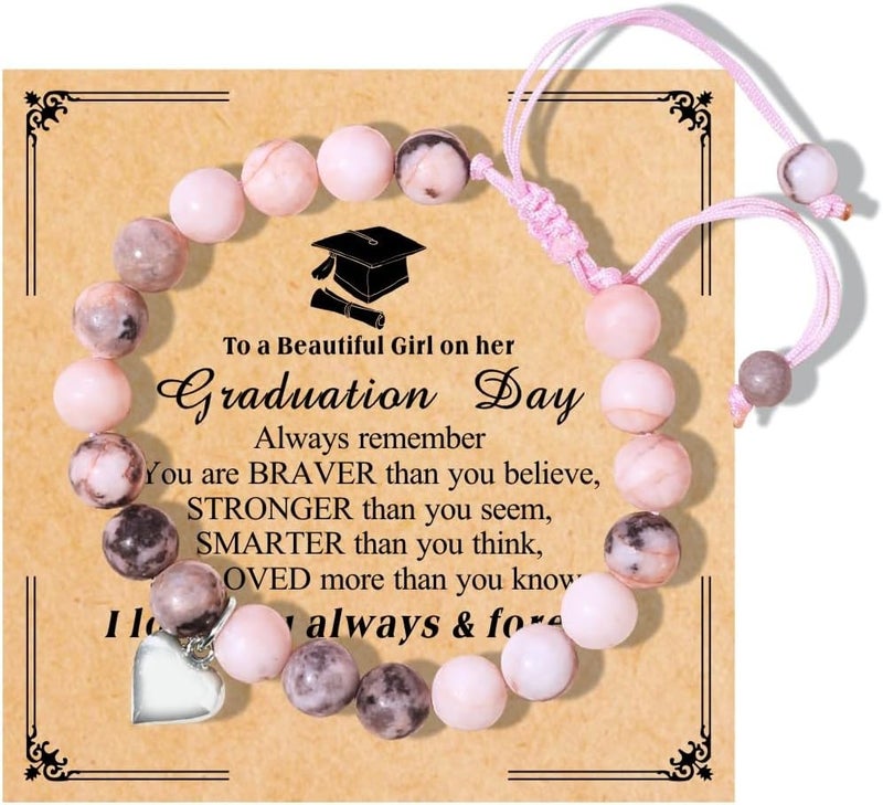 Chuchoter To My Daughter/Granddaughter/Niece Bracelet,Sweet Heart Natural Stone Beaded Bracelet For girl,Birthday Christmas Valentines Graduation Gifts for girl - Image 1